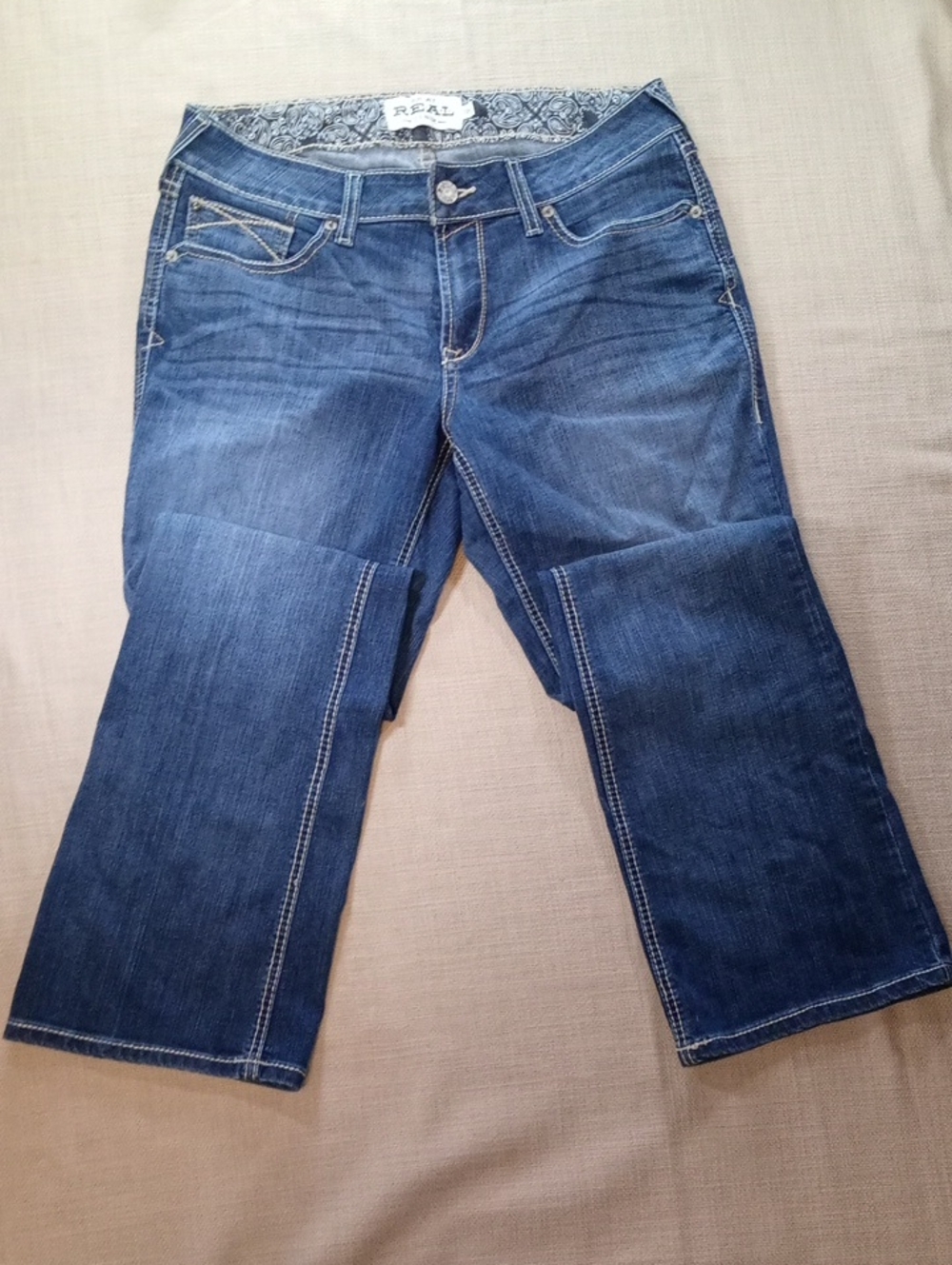 Ariat Real Demin Size 32R Dark Blue Cropped Jeans